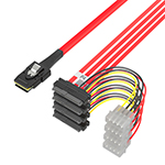 Mini SAS SFF-8087轉(zhuǎn)4SFF-8482帶大4Pin電源 服務(wù)器線紅色