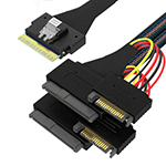SlimSAS SFF-8654 8i轉(zhuǎn)U.2 2SFF-8639＋15PIN 帶耳朵硬盤高速線